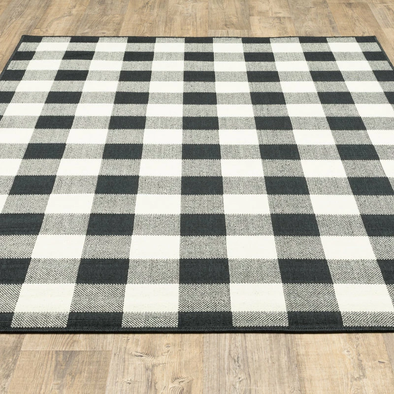 New βοΈ Newcastle Home Martinique Gingham Check Black/ Ivory Indoor/Outdoor Area Rug, 6'7"x9'6" π - Image 10