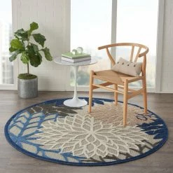 Brand new ⌛ Nourison Aloha ALH05 Blue/Multicolor Round 5'3" X 5'3" Area Rug 👏