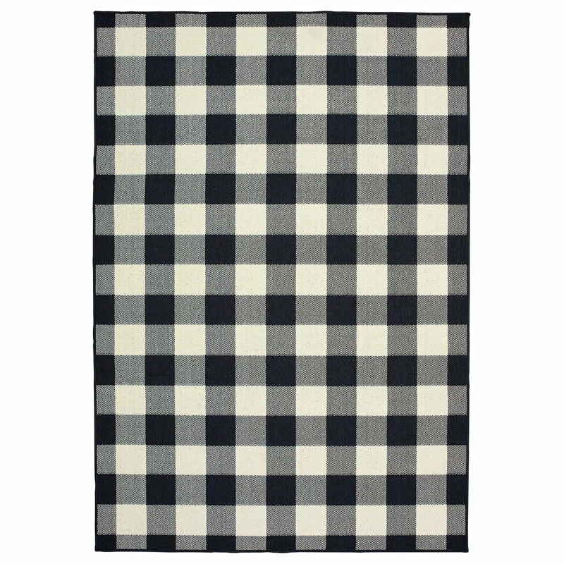 New βοΈ Newcastle Home Martinique Gingham Check Black/ Ivory Indoor/Outdoor Area Rug, 6'7"x9'6" π - Image 3