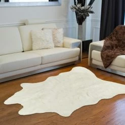 Best Sale 😉 LUXE FAUX FUR 5.25'x7.5' Faux Hide Rug, Off-White 🔔