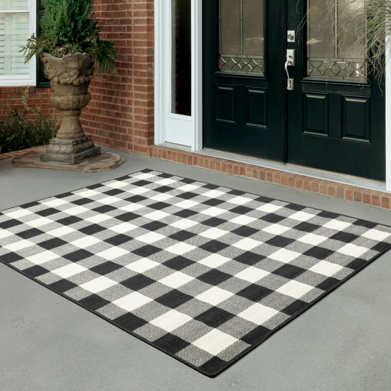 New βοΈ Newcastle Home Martinique Gingham Check Black/ Ivory Indoor/Outdoor Area Rug, 6'7"x9'6" π - Image 4