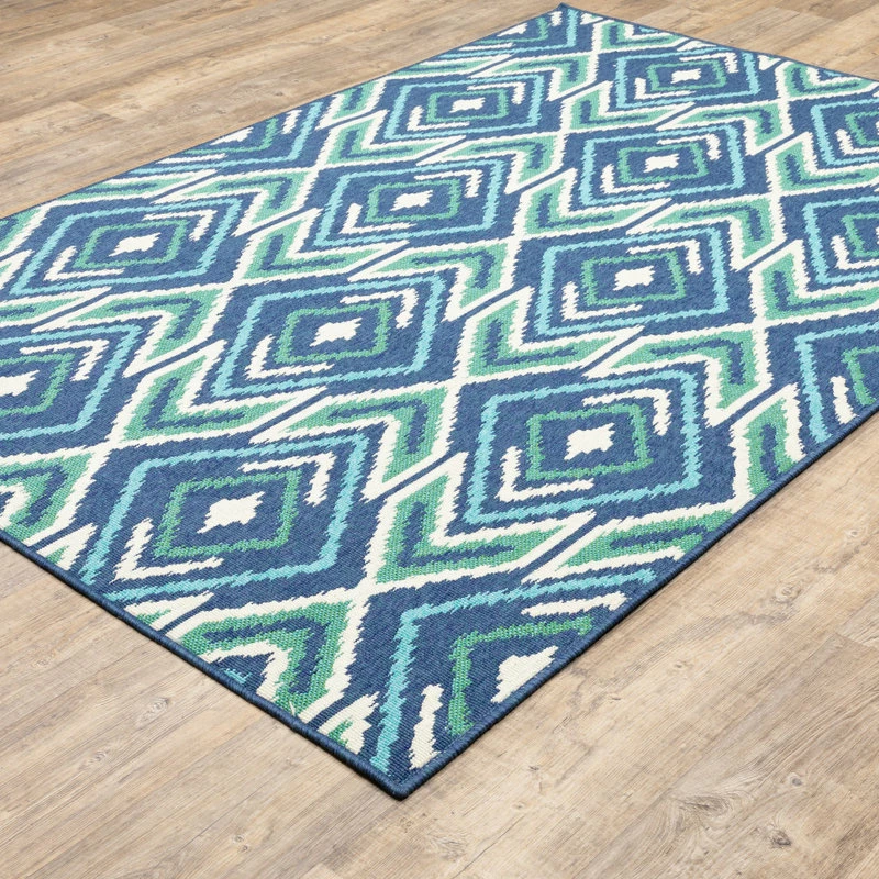 Top 10 ❤️ Newcastle Home Madelina Ikat Diamonds Navy And Green Indoor Or Outdoor Area Rug, 7'10"x10'10" 🧨 - Image 8