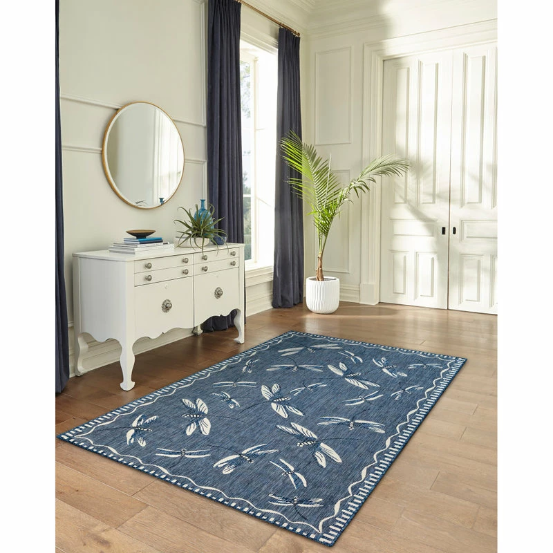 Deals โจ Liora Manne Carmel Dragonfly Indoor/Outdoor Rug, Navy, 7'10"x9'10" ๐