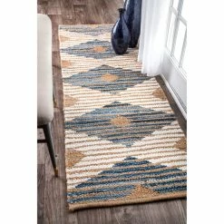 Cheap ⌛ NuLOOM Hand Braided Denim And Jute Striped Diamonds Area Rug, Ivory, 2'6"x8'runner 🥰