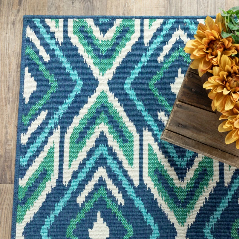 Budget βοΈ Newcastle Home Madelina Ikat Diamonds Navy And Green Indoor Or Outdoor Area Rug, 5'3"x7'6" π - Image 16
