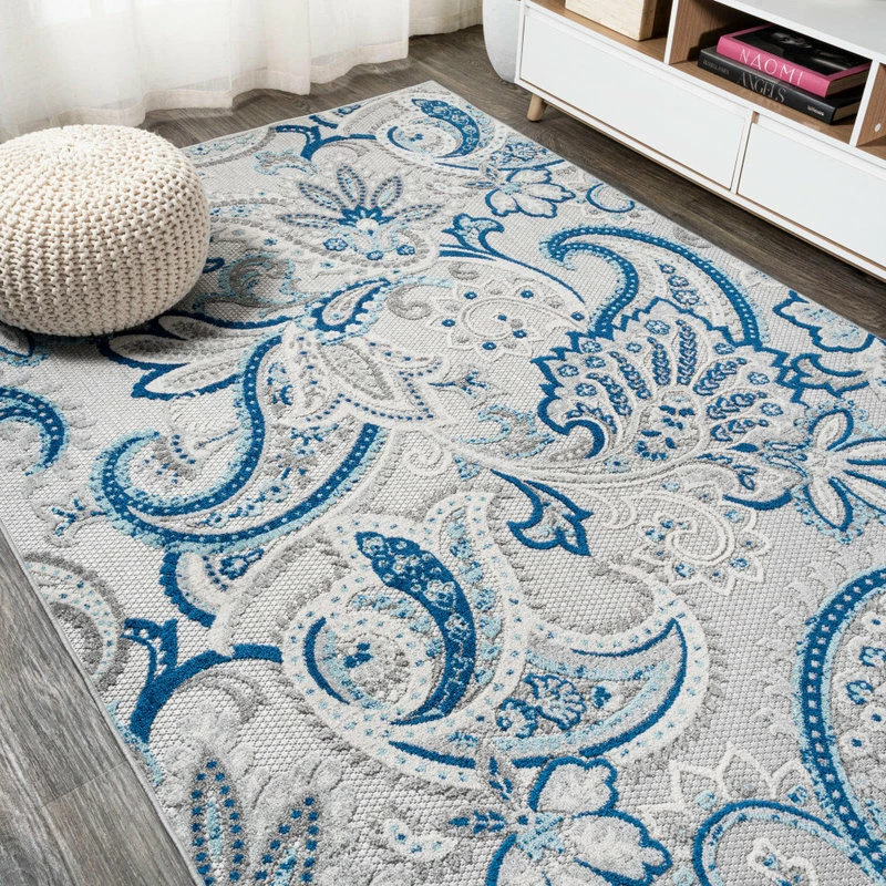 New π JONATHAN Y Gordes Paisley High-Low Indoor/Outdoor Area Rug, Light Gray/Blue, 8'x10' π - Image 6