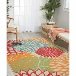 Discount ⭐ Nourison Aloha Green Indoor/Outdoor Area Rug, Rectangular 5'3"x7'5" 😀