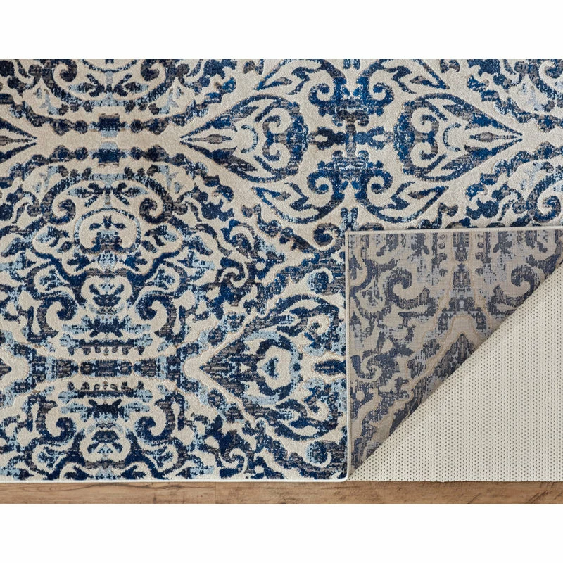Brand new π₯ Feizy Rugs Weave & Wander Carini Scroll Print Textured Rug, Blue, 2'7"x8' β - Image 4