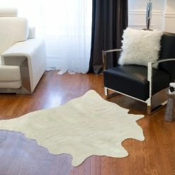 Cheapest π LUXE FAUX FUR 4.25'x5' Faux Hide Rug, Off-White π