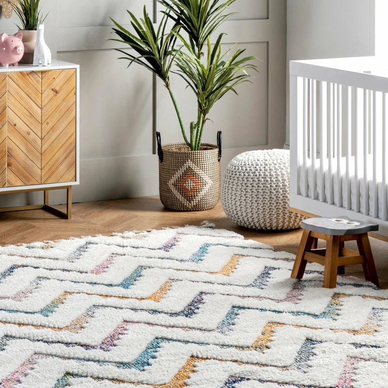 New π₯ NuLOOM Rumi High-Low Chevron Tassel Kids Shag Striped Area Rug, Beige 6' 7"x9' β¨ - Image 5