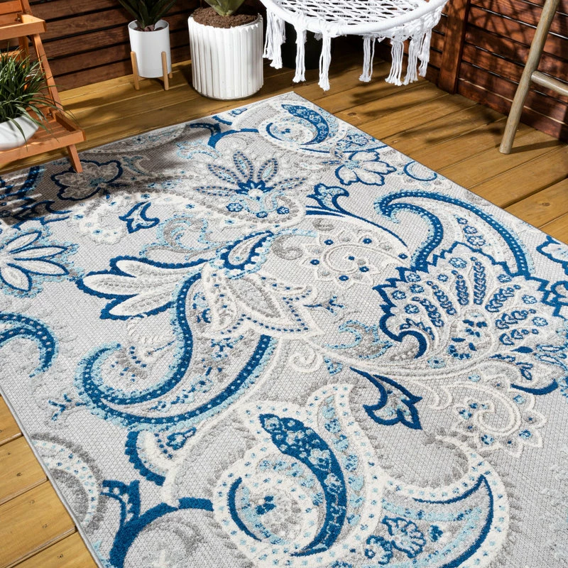 New π JONATHAN Y Gordes Paisley High-Low Indoor/Outdoor Area Rug, Light Gray/Blue, 8'x10' π - Image 4