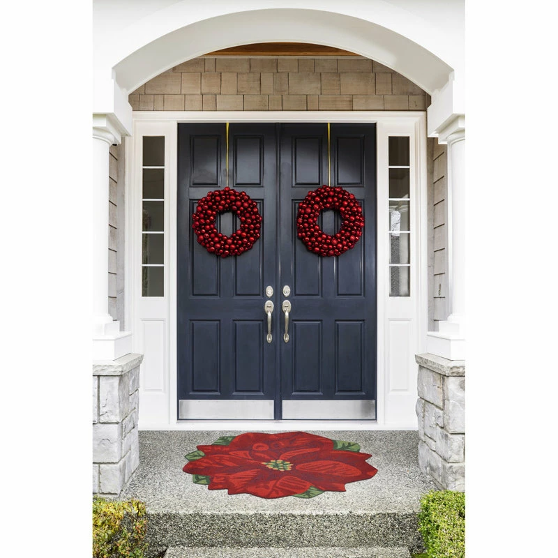 Discount π Liora Manne Frontporch Poinsettia Indoor/Outdoor Rug Red 3' Round π - Image 3