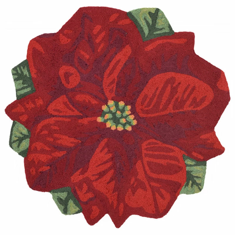 Discount π Liora Manne Frontporch Poinsettia Indoor/Outdoor Rug Red 3' Round π - Image 2