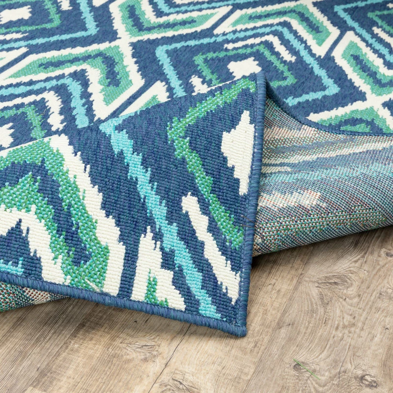 Budget βοΈ Newcastle Home Madelina Ikat Diamonds Navy And Green Indoor Or Outdoor Area Rug, 5'3"x7'6" π - Image 12