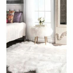 Best Pirce 🥰 NuLOOM Faux Sheepskin Shag Area Rug, White, 5'3"x6' 😍