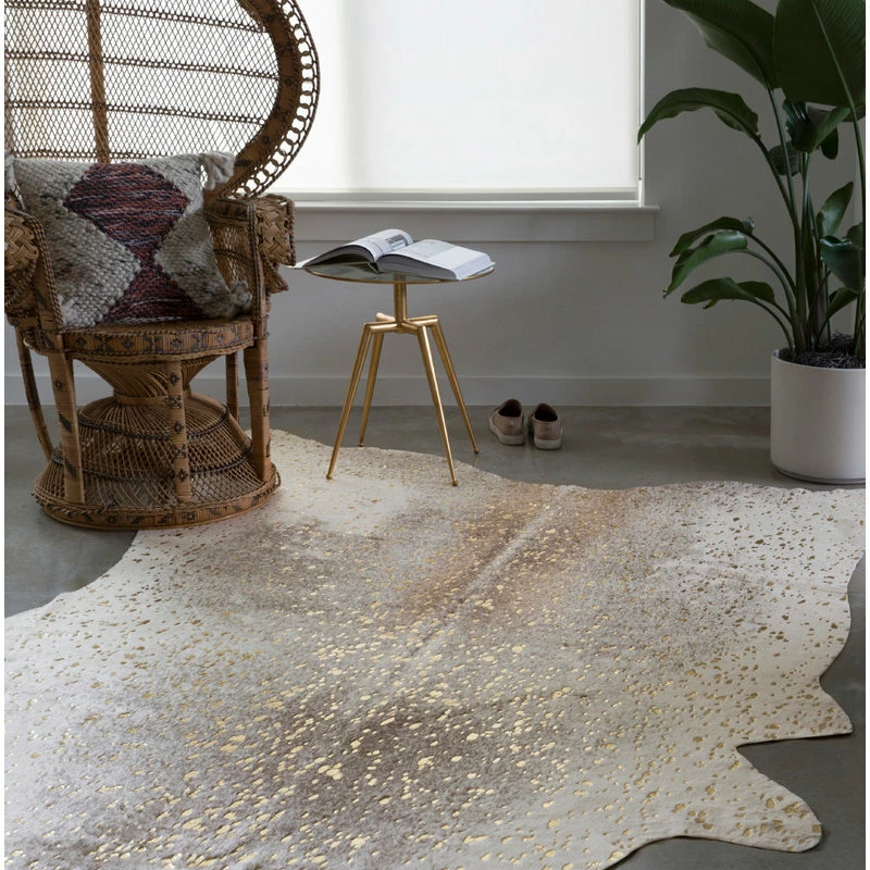Best Sale π Loloi Rugs Faux Cowhide Bryce Rug, Pewter/Gold By Loloi, 6'2"x8' π - Image 5