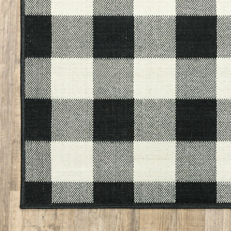 New βοΈ Newcastle Home Martinique Gingham Check Black/ Ivory Indoor/Outdoor Area Rug, 6'7"x9'6" π - Image 11