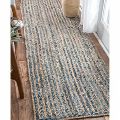 Outlet π NuLOOM Hand Braided Jute And Denim Striped Area Rug, Blue, 2'6"x8' Runner β€οΈ
