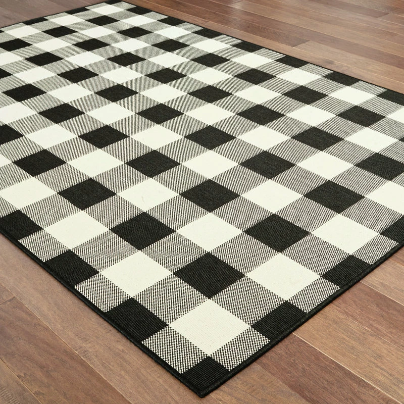 New βοΈ Newcastle Home Martinique Gingham Check Black/ Ivory Indoor/Outdoor Area Rug, 6'7"x9'6" π - Image 9