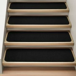 Coupon 🧨 House Home & More Set Of 12 Attachable Carpet Stair Treads Black, 9"x36" 🌟