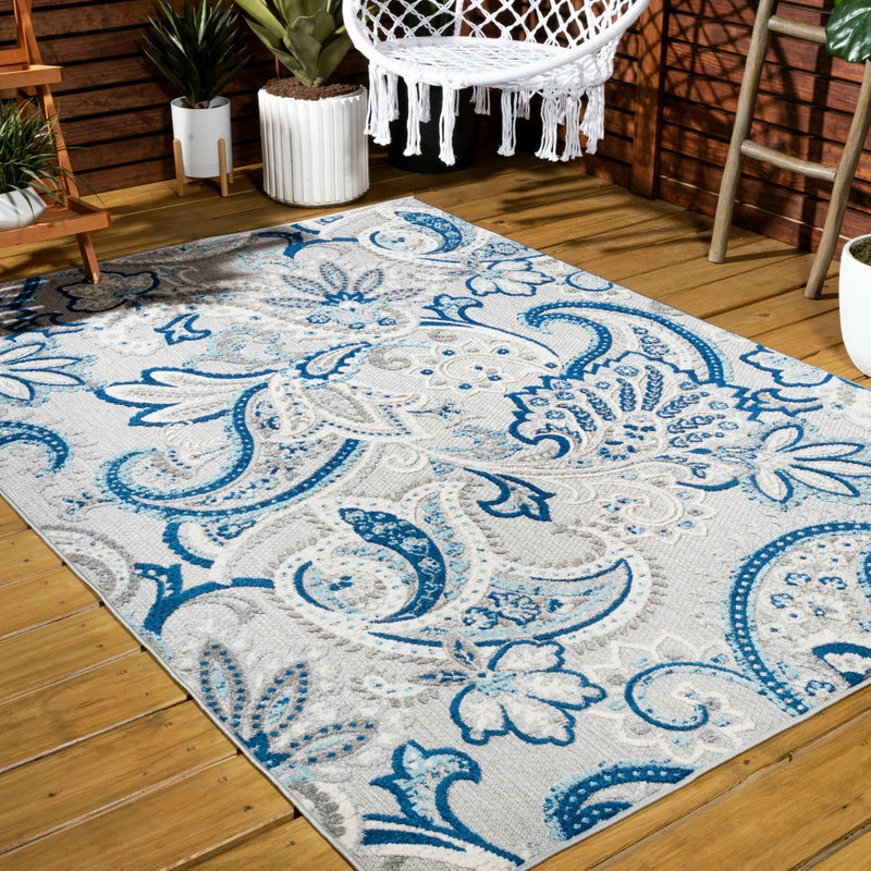 New π JONATHAN Y Gordes Paisley High-Low Indoor/Outdoor Area Rug, Light Gray/Blue, 8'x10' π - Image 2
