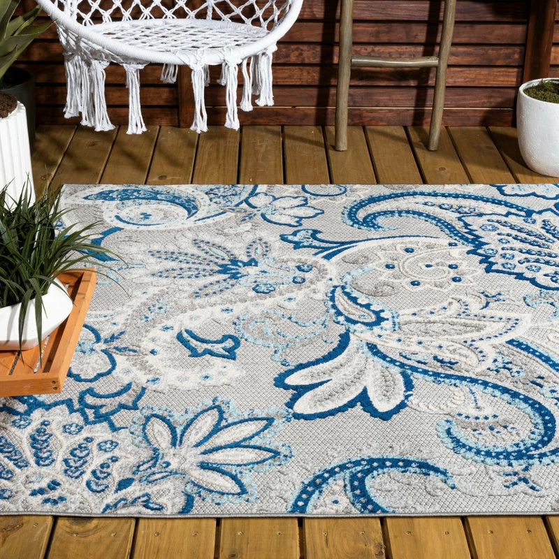 New π JONATHAN Y Gordes Paisley High-Low Indoor/Outdoor Area Rug, Light Gray/Blue, 8'x10' π - Image 3