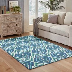 Top 10 β€οΈ Newcastle Home Madelina Ikat Diamonds Navy And Green Indoor Or Outdoor Area Rug, 7'10"x10'10" π§¨