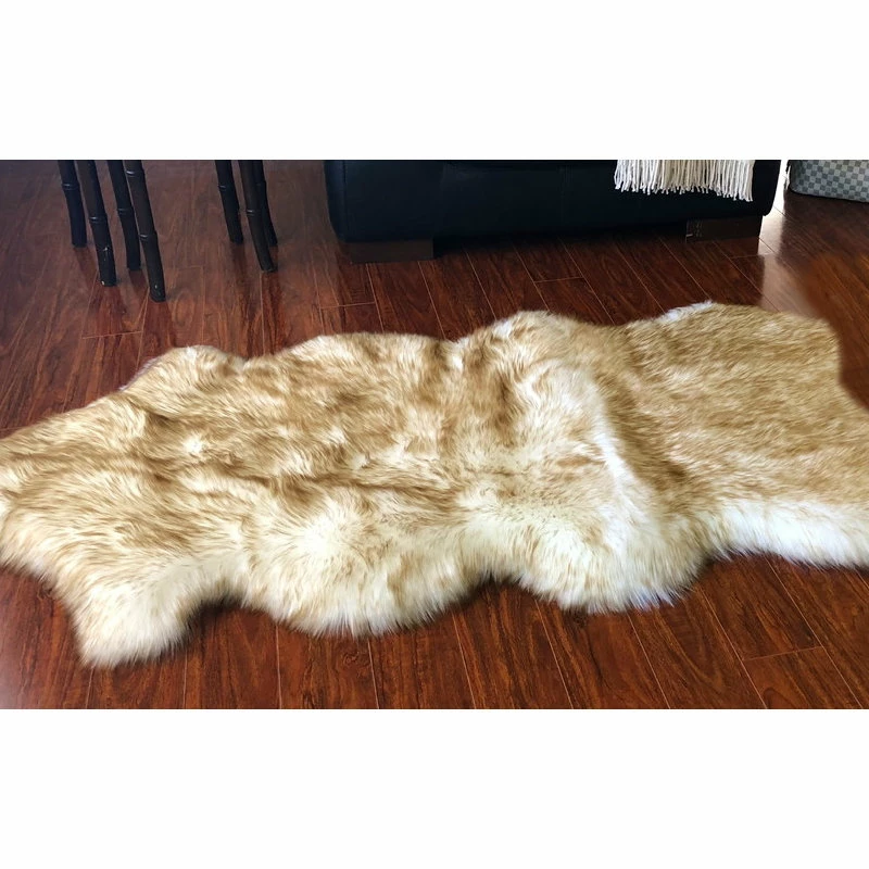 Buy β Lambzy Super Soft Faux Sheepskin Silky Shag Rug, White, Brown, 2'x4' β - Image 3