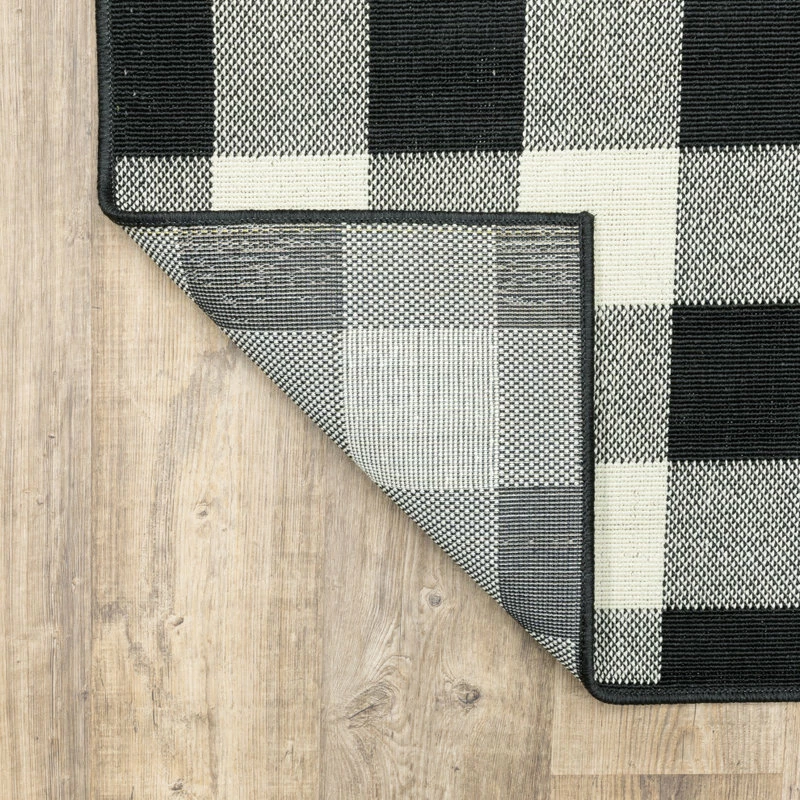 New βοΈ Newcastle Home Martinique Gingham Check Black/ Ivory Indoor/Outdoor Area Rug, 6'7"x9'6" π - Image 8