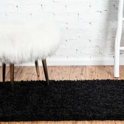 Brand new π₯° Unique Loom Jet Black Solid Shag 2'x6'5" Runner Rug π§¨