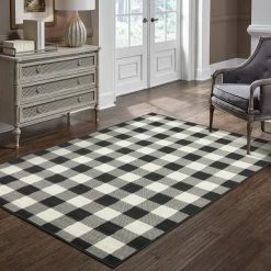New βοΈ Newcastle Home Martinique Gingham Check Black/ Ivory Indoor/Outdoor Area Rug, 6'7"x9'6" π