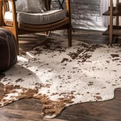 New π NuLOOM Animal Print Macchiato Faux Cowhide Area Rug, Brown, 3'10"x5' π