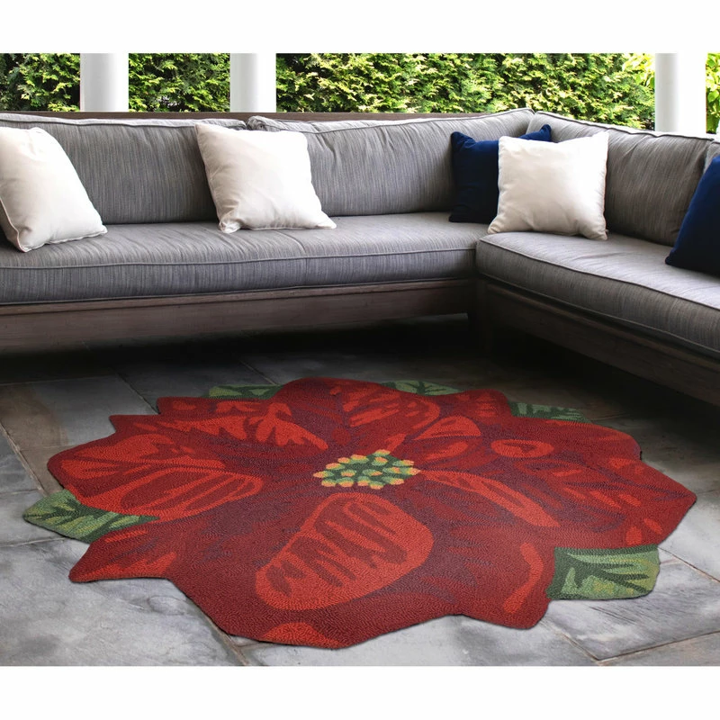 Discount π Liora Manne Frontporch Poinsettia Indoor/Outdoor Rug Red 3' Round π