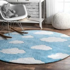 Best Pirce 🧨 NuLOOM Handmade Modern Clouds Kids Rug, Blue, 5' Round 🎉