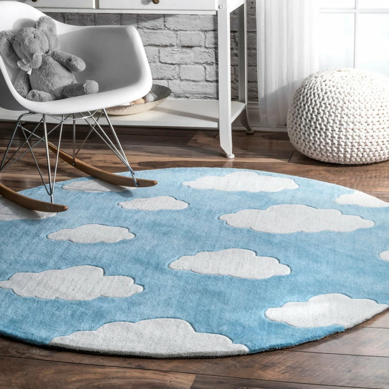 Best Pirce 𧨠NuLOOM Handmade Modern Clouds Kids Rug, Blue, 5' Round π