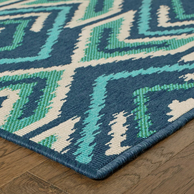 Top 10 ❤️ Newcastle Home Madelina Ikat Diamonds Navy And Green Indoor Or Outdoor Area Rug, 7'10"x10'10" 🧨 - Image 4