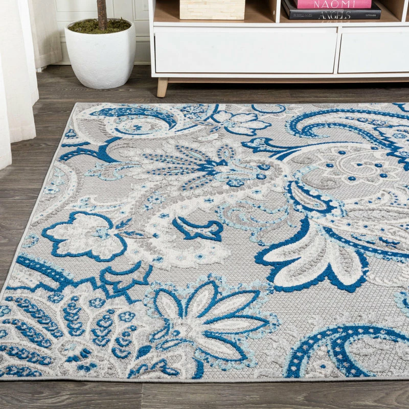 New π JONATHAN Y Gordes Paisley High-Low Indoor/Outdoor Area Rug, Light Gray/Blue, 8'x10' π - Image 5