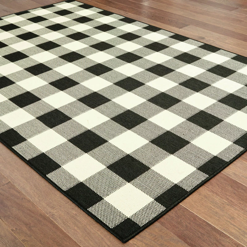 New βοΈ Newcastle Home Martinique Gingham Check Black/ Ivory Indoor/Outdoor Area Rug, 6'7"x9'6" π - Image 13
