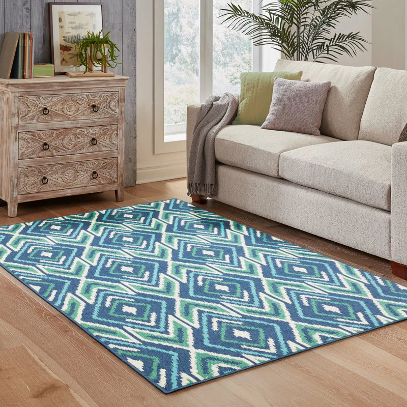 Budget βοΈ Newcastle Home Madelina Ikat Diamonds Navy And Green Indoor Or Outdoor Area Rug, 5'3"x7'6" π