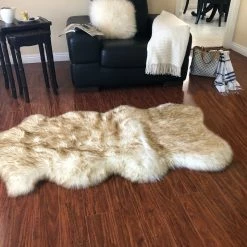 Buy ⌛ Lambzy Super Soft Faux Sheepskin Silky Shag Rug, White, Brown, 2'x4' ⌛